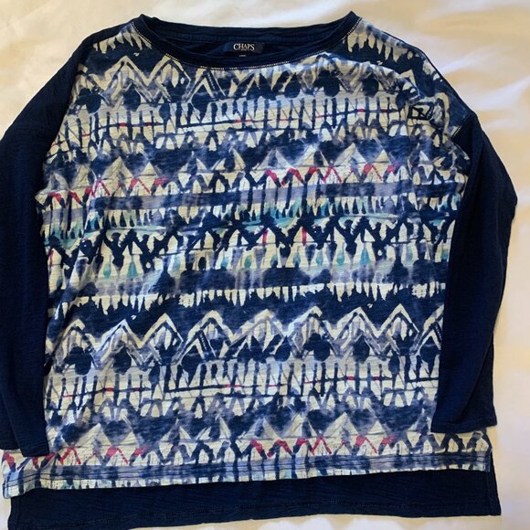 Chaps Sport Ladies Large Blue Cream Pink Teal Thin Long sleeve casual shirt - Picture 1 of 5